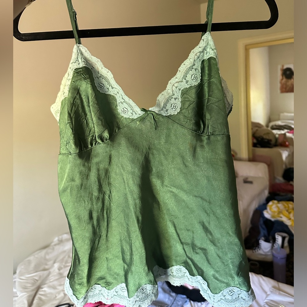 Y2K Green Satin Lace Cami